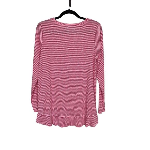 Mododoc Long Sleeve Stripped Scoop Neck Ruffled Mini Pink White Stripe Small - Picture 5 of 8